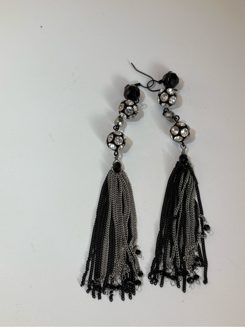 Statement Black and Silver Tassel Drop Earrings